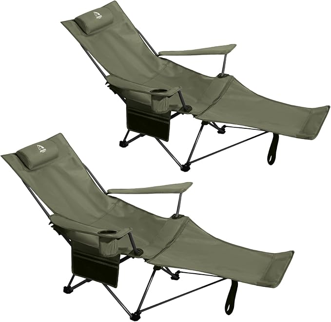 2-in-1 Reclining Camping Chair Portable Folding Beach Lounge Chair with Footrest &amp Adjustable Backrest Comfortable Lawn Chair for Adults Heavy Duty with Cup Holder for Outdoor Poolside Sports