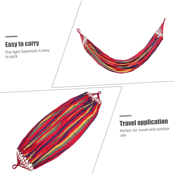 Outdoor Striped Canvas Hammock Swing Bed Garden Camping Travel Lounger Portable Hanging Hammock