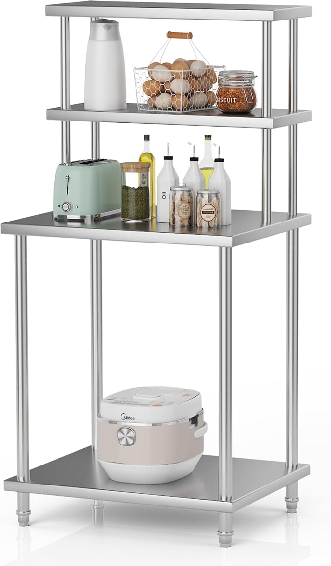 30x24 Double Utility Shelves Rack Deck Stainless Steel Prep Table Worktable Workstation with Undershelf Stainless Steel Tables for Kitchen Home Prep Work Table