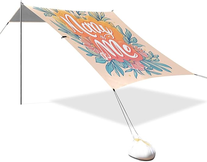 ALAZA Marry Me Wreath Beach Tent Sun Shelter UPF50+ Protection Beach Shade Canopy w/ 4 Sandbags for Outdoor Camping Fishing Backyard Fun Picnic 10x9 ft