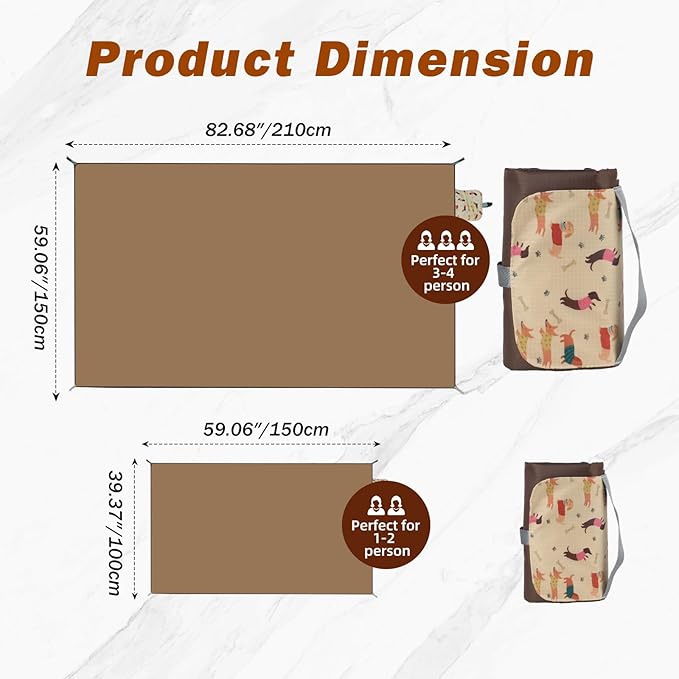 Picnic Blanket Waterproof – Packable Sand Proof Beach Blanket (0.42lb/0.66lb) Compact &amp Foldable Fits in Pocket with Integrated Stakes Ideal for Camping Hiking Travel Concert Festival