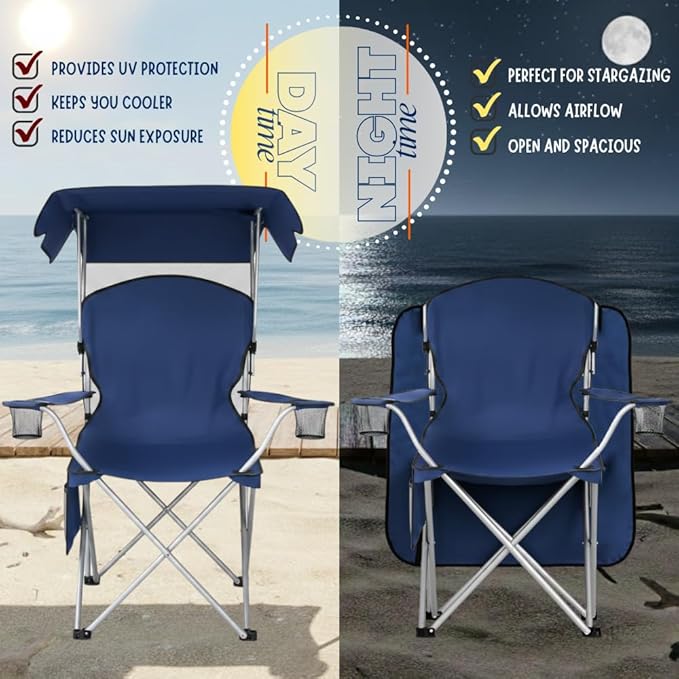 Amazing for less Folding Chair with Canopy – Portable Outdoor Folding Camping &amp Beach Chair with Shade Cover and Carrying Strap
