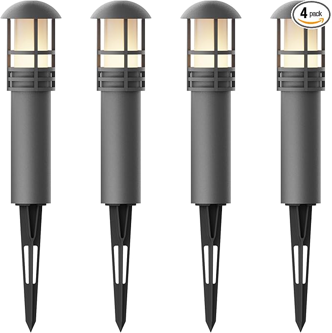 VENUS MANUFACTURING Low Voltage Bollard Lights 4PK Kits 3W LED Outdoor Landscape Lighting 120Lumen Pathway Light 3000K Warm White Wired Walkway Driveway &amp Sideway Lights Black Metal with Connect
