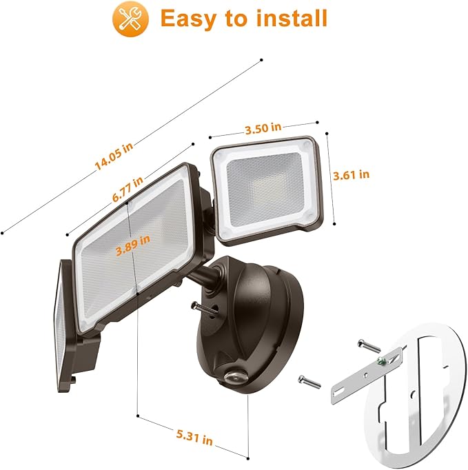 LEPOWER 3500LM Dusk to Dawn LED Security Lights Outdoor 35W Outdoor Flood Light with Photocell 5500K IP65 Waterproof 3 Head Exterior Light for Garage Patio Yard（Brown） (Pack of 2)