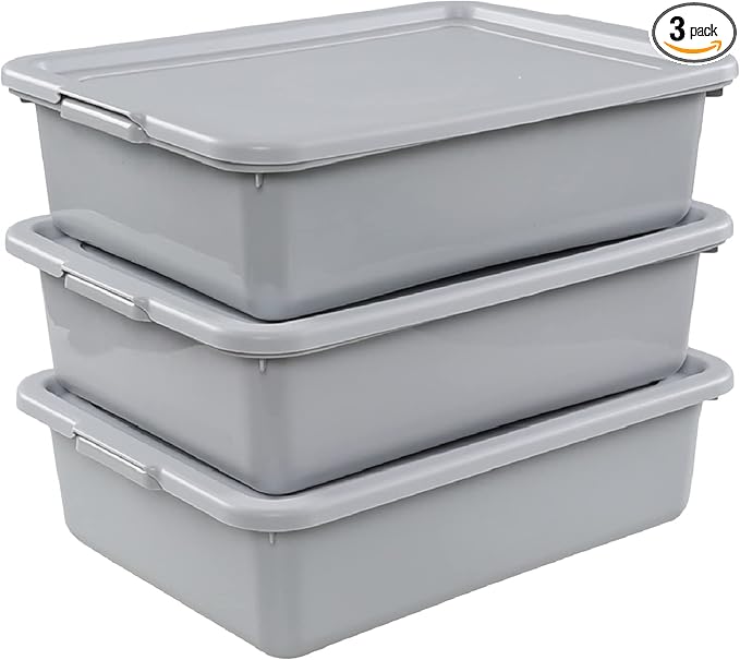 Wekioger 3 Pack Bus Tubs Commercial 13 L Meat Tubs with Lids Silver Grey