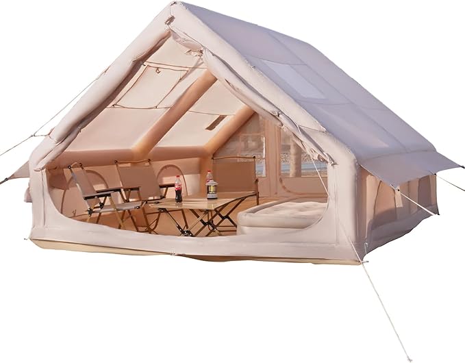 4-10 Person Inflatable Tent Waterproof Quick Setup for Camping Glamping and Family Outdoor Use Beige