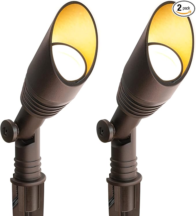 GKOLED 2 Pack LED Low Voltage Spotlight 12V Landscape Lighting Mini Size Outdoor Spot Lights Waterproof Directional Uplights for Garden Yard Metal Stake Die-cast Aluminum 6W 3000k CRI90 Brown