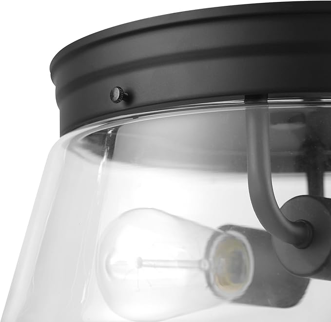 GLOBE Electric 44777 Aleyna 2-Light Outdoor Flush Mount Ceiling Light Matte Black Clear Glass Shade Bulb Not Included
