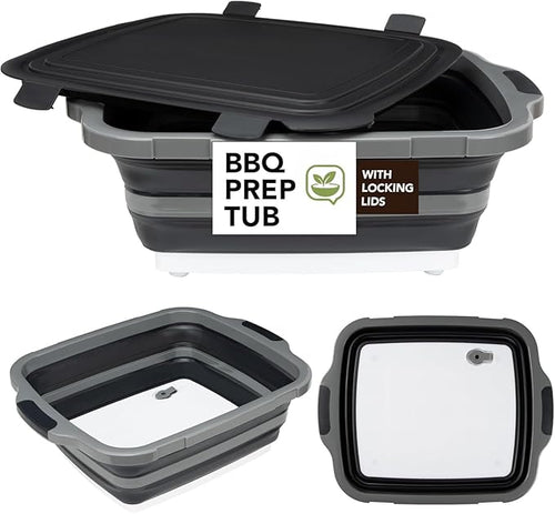 16L Black Collapsible BBQ Prep Tub with Locking Lids &amp 21 Inch Pro Tyvek Brown BBQ Blanket for Resting Meat