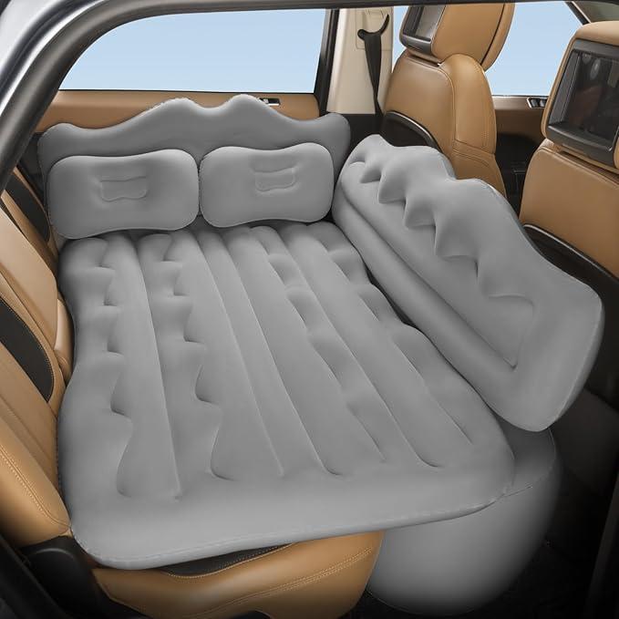 BEBAS Car Air Mattress Inflatable Truck Camping Mattress for Back Seat Thickened SUV Portable Travel Sleeping Pads with 2 Pillows &amp Air Pumps Fits Most Sedan/Pickup/Van Gray Bed