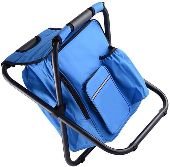Folding Camping Chair Stool Backpack with Cooler Insulated Picnic Bag Backpack Cooler Chair Foldable Camping Fishing Stool for Travel Beach Hiking Picnic ﻿ (Blue)