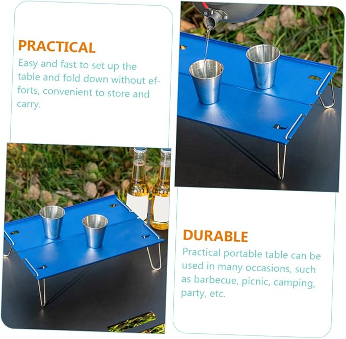 POPETPOP Folding Aluminum Table Portable Small Picnic Stainless Steel Legs for BBQ Hiking Outdoor