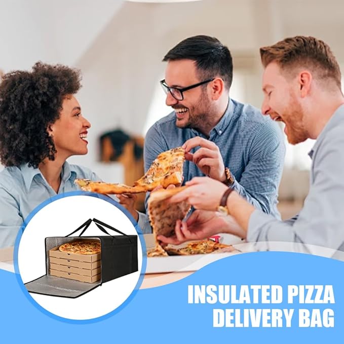2 Pcs Black Insulated Pizza Delivery Bag 24x24x14 Inch Reusable Pizza Warmer Carrier for Food Delivery Professional &amp Personal Insulated Cooler Box with Secure Handles