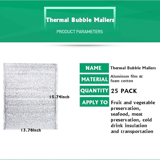Reusable Insulation Thermal Bags 25 Pack 15 inch x 13 inch Large Insulated Bubble Bag Thermal Box Liners Metalized Box Liner for Cold and Hot Food