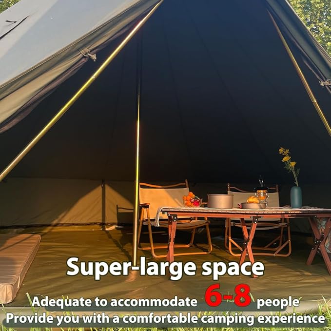 Cotton Canvas Bell Tent with Stove Jack Roomy Yurt for Family Glamping Camping 4 Season Tent with Zipped Removable Floor
