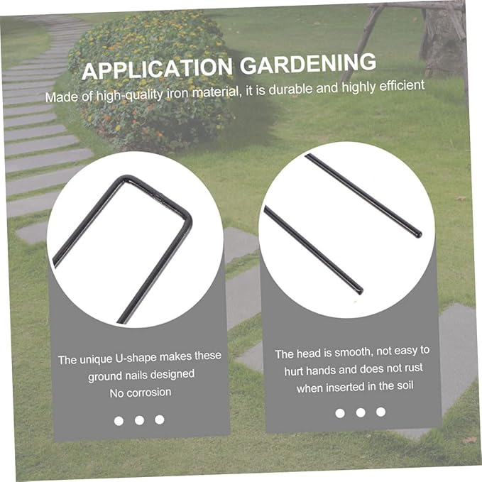 POPETPOP 50Pcs Heavy Duty U Shaped Ground Stakes for Gardening Durable Galvanized Landscape Nails for Securing Artificial Grass Tents and Outdoor Projects