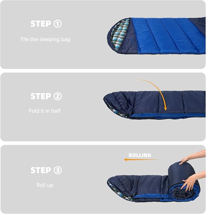 Cotton Flannel Lined Sleeping Bag for Adults Teens Kids Cold Weather &amp Warm 3 Seasons Lightweight Compact Camping Essentials Equipment Hiking Outdoor Travel