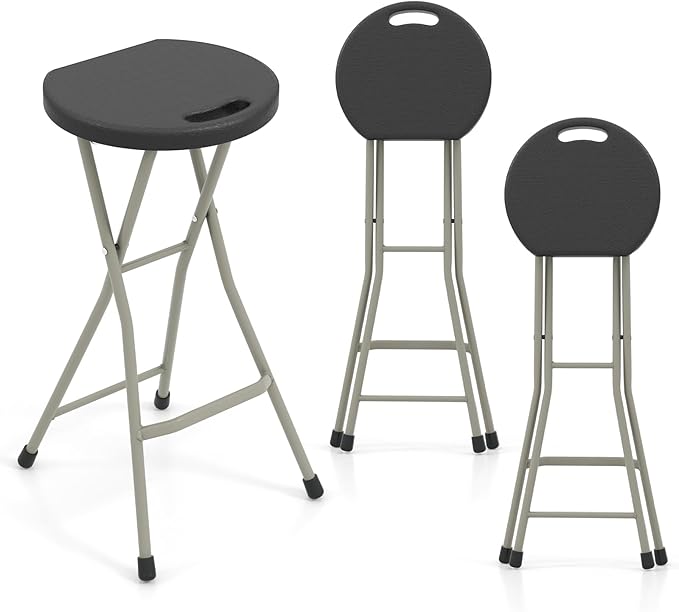 Goplus Folding Stool 3 Pack 28 Inch Foldable Camping Seat for Adults with 550 lb Capacity Portable Plastic Fold up Round Stool with Handle for Fishing Hiking Gardening BBQ