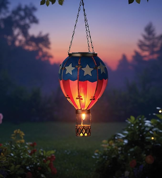 Regal Art &amp Gift Hot Air Balloon Solar Lantern – Hanging Solar-Powered LED Lights Waterproof Portable Decorative Outdoor Lamp Made of Metal &amp Glass for Garden Patios &amp Pathway – American