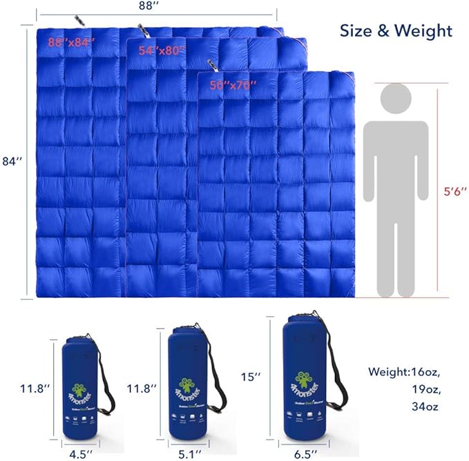 4Monster Down Camping Blanket - Outdoor Travel Quilt Puffy 650 Fill Packable LightweightWind &amp Waterproof | Ideal for Stadium BackpackingPicnics Beach and Hiking