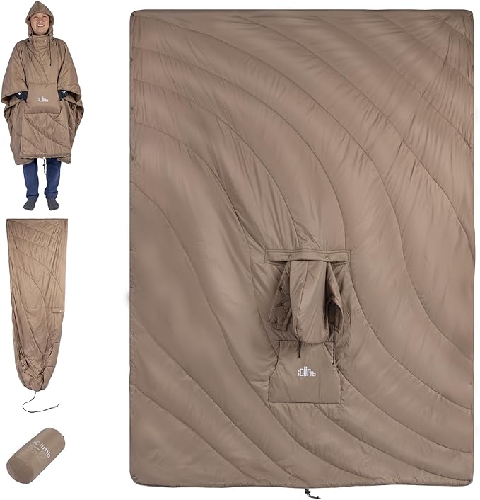 iClimb 1 Hooded 3M Thinsulate Insulation Warm Blanket and 1 Mini Folding Table Ultralight Compact for Adults Outdoor Camping Backpacking Hiking