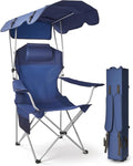 East Oak Camping Chair with Canopy | 25'' High Back Folding Beach Chair with Canopy Shade Removable Headrest Cup Holder Side Pocket 330 lbs Heavy Duty for Sports Events Fishing
