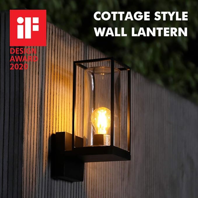LUTEC Flair 5288801012 Outdoor LED Wall Sconce Matte Black Porch Light Fixtures Outdoor Coach Light with Clear Glass Shade Exterior Light Fixtures Wall Mount