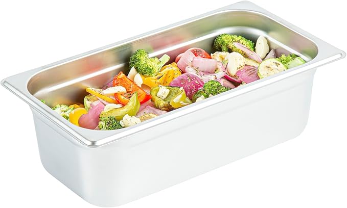 Restaurantware Hotel Pan 1 Count 1/3 Size Anti-Jam 4â€ Deep Freezable 24 Gauge Stainless Steel Steam Pan - Lid Sold Separately for Use in Commercial Kitchens Cafeterias and Catering Events