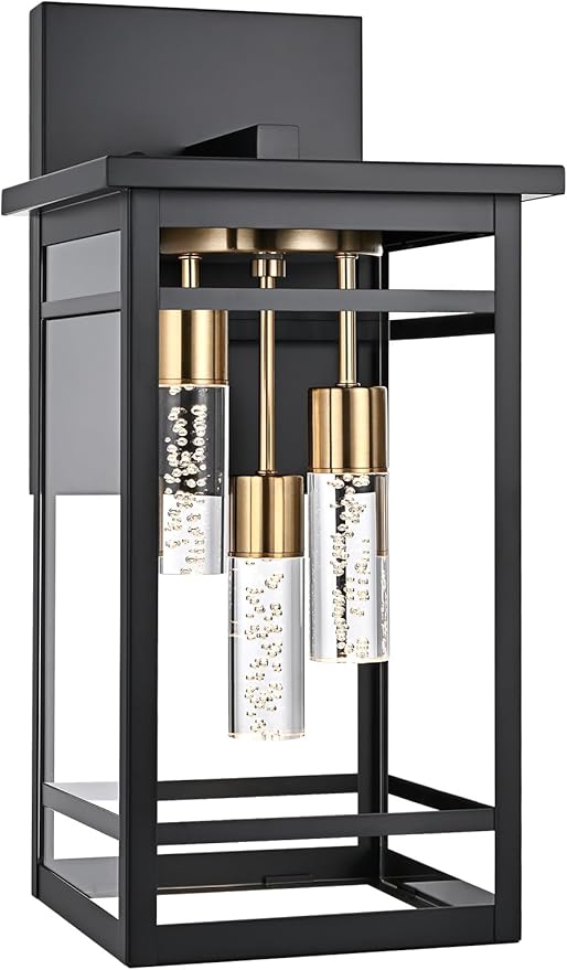 3 Lights Outdoor LED Wall Light Fixtures for Porch5CCT Brass Black Outdoor Wall Sconce LightsLED Integrated Bulbs Hanging Lantern LightsExterior Lighting Fixtures for PatioGarage