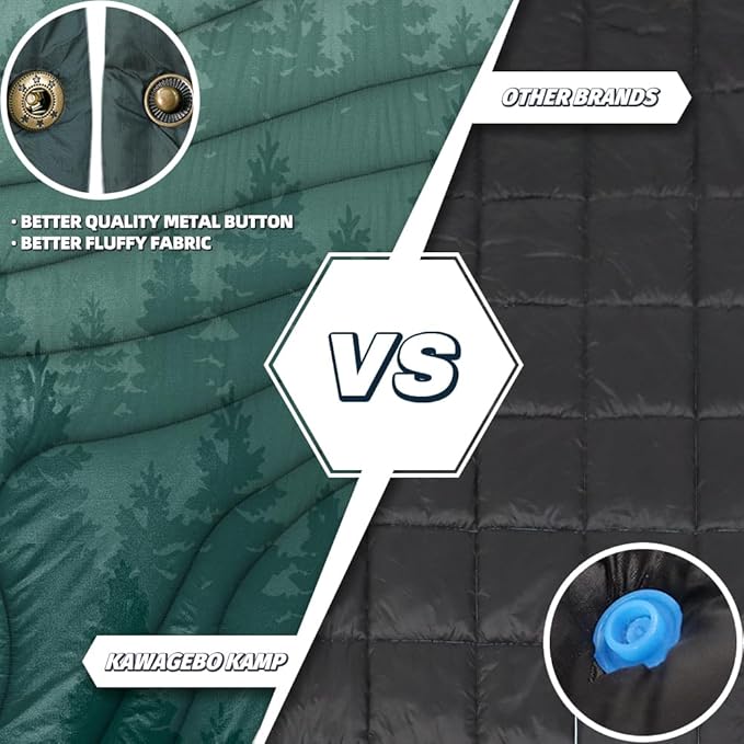 Outdoor Camping Blanket with Sherpa Lining Extra Warm Thick Camp Blankets and Puffy Ultralight Soft Poncho DWR Camping Quilt for Cold Weather Adventure Sleeping Backpacking 78x 56