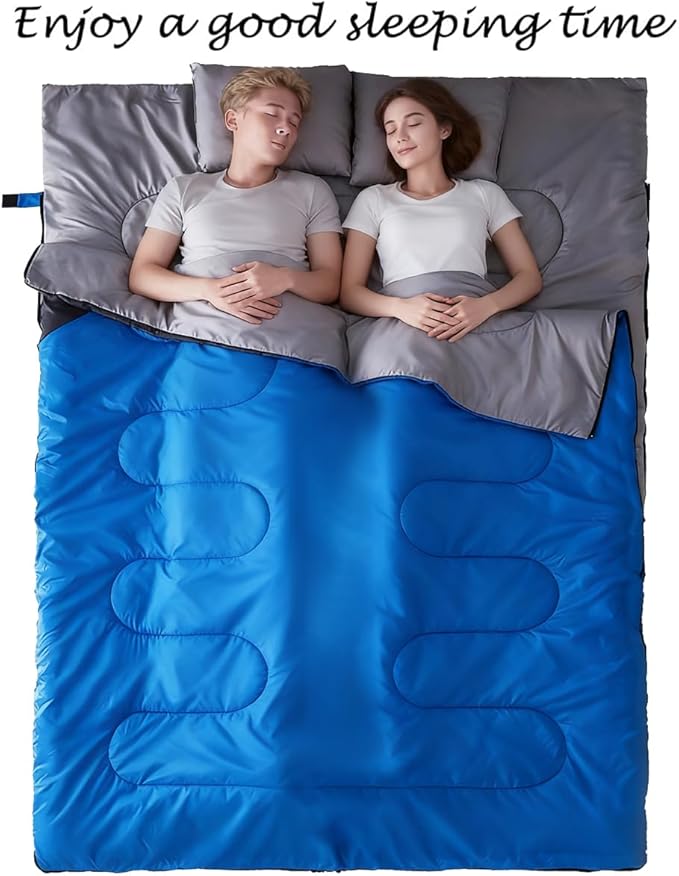 Tuphen Double Sleeping Bag Sleeping Bag with 2 Pillows Queen Size XL Bag for 2 People Cold Warm Weather- 3 Seasons Waterproof Adults for Camping Backpacking or Hiking