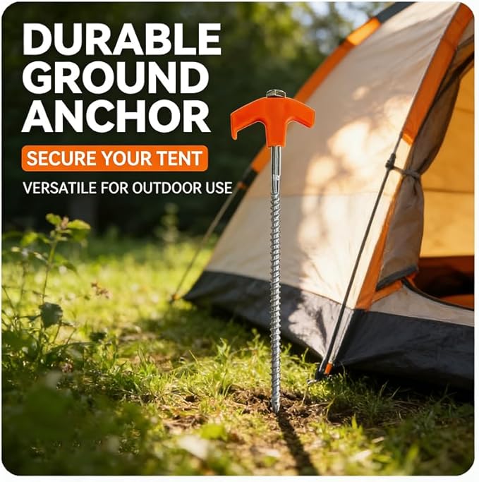 8 Screw in Tent Stakes 8-Inch M8 Carbon Steel Spiral Ground Anchors for Camping Tents Canopies and Tarps Hand or Drill Installation for Grass Gravel and Hard Soil (8PCwith Bag)