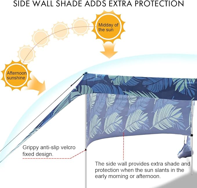 Beach Canopy Tent Shade with Sidewalls 10x10FT 6.6FT Tall UPF50+ Sun Shelter Windproof &amp Water Resistant Includes Guylines Sand Shovel Stability Poles Easy Up for Beach Outdoor Camping Backya