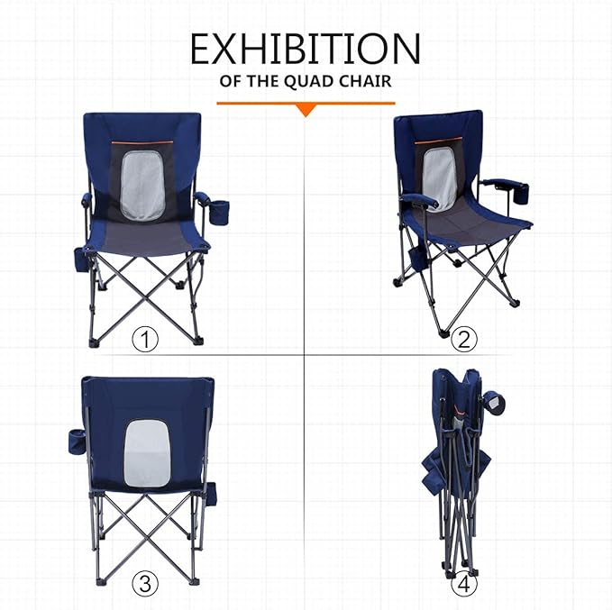 PORTAL Folding Camping Chair Comfortable Portable Lawn Chairs Lightweight Foldable Outdoor Camp Chair for Adults Supports up to 300 lbs Blue