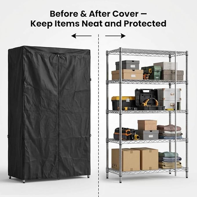 QWORK High Density Waterproof/Dustproof Storage Shelf Cover Fits Racks 48L x 18D x 72H - 1 Pack (Black)