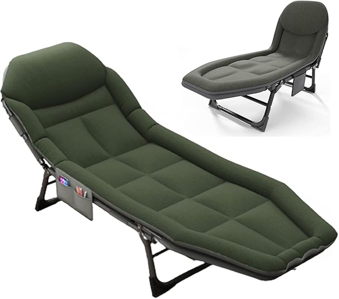 Camping Cot for Adults with Cushion Portable Folding Camping Cot 5-Position Folding Chaise Lounge Chairs（A-200x64x32cm）
