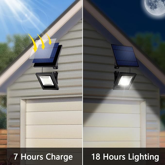 Solar Lights Dusk to Dawn 4400mAh Solar Powered Spotlight Waterproof Flood Light 6000K Lighting with 16FT Cord for Patio Flag Pole Fence White