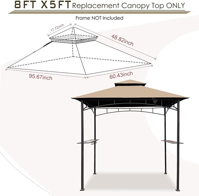 Grill Gazebo Replacement Canopy Roof – Hugline 5x8 Outdoor Grill Shelter Canopy Top Double Tiered BBQ Tent Cover Fit for Model L-GG001PST-F (Beige)