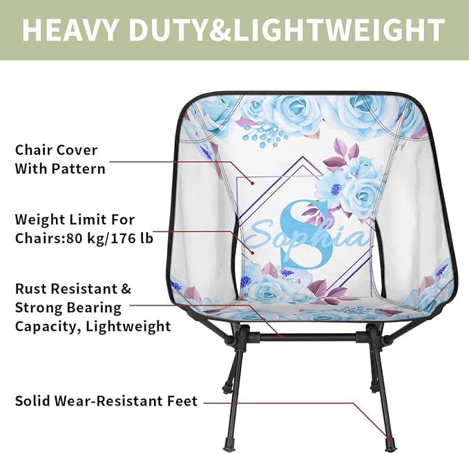 Camping Chair Personalized Backpacking Chair Lightweight Portable Folding Customized Name Chairs for Beach Sport Hiking (Light Blue Purple)