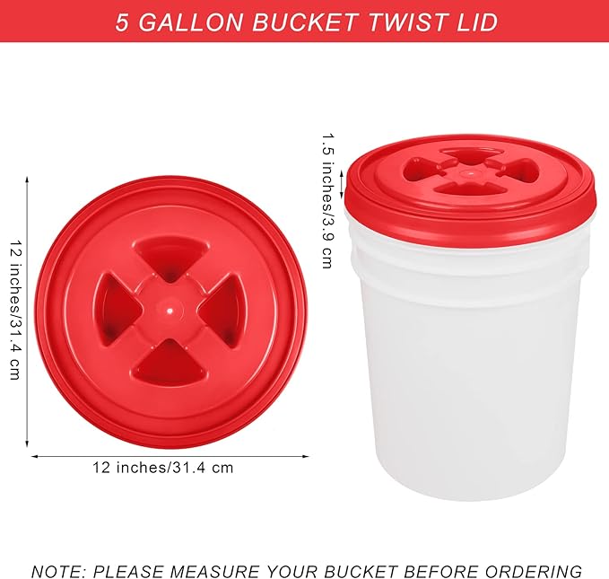 Aodaer 4 Pieces Seal Lid 5 Gallon Bucket Twist Lid Food Storage Container Lid Reusable Plastic Seal Lid Food Storage Container Lids (Red Yellow Blue Green)