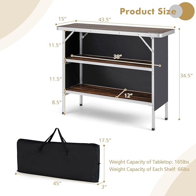COSTWAY Folding Picnic Table Portable Camping Table with Carry Bag Lightweight Aluminum Food Prep Station with 2 Shelves Quick Set-up BBQ Party Backyard