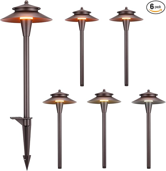 LEONLITE 5CCT Low Voltage Pathway Lights 12-24V LED Landscape Path Light 1800/2700/3000/4000/5000K Double Layer CRI90 IP65 Waterproof Landscape Lighting Aluminum Oil Rubbed Bronze Pack of 6