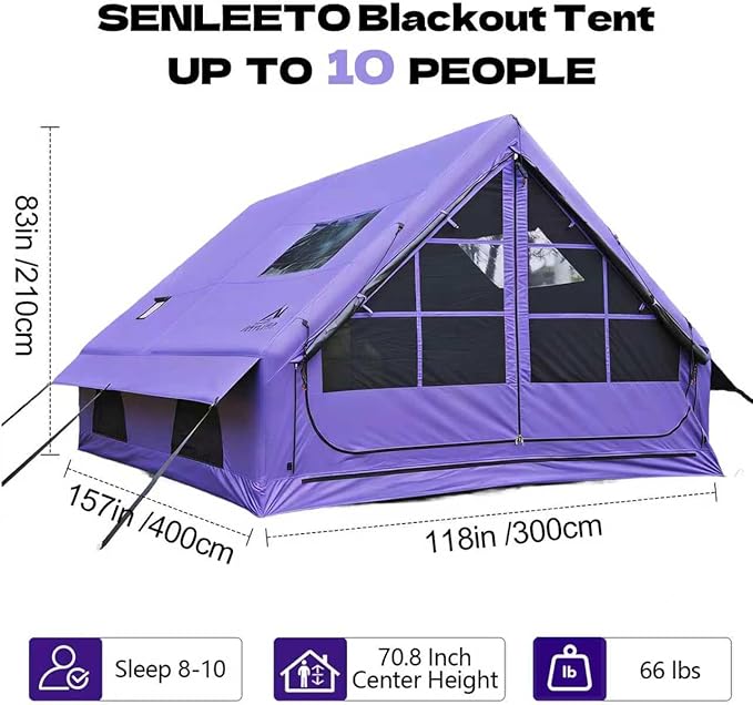 Inflatable Camping Tents 8-10 Person129 Square Feets Large Inflatable Camping Tent with Stove JackBlow up Tent with Mesh Windows &amp Pump