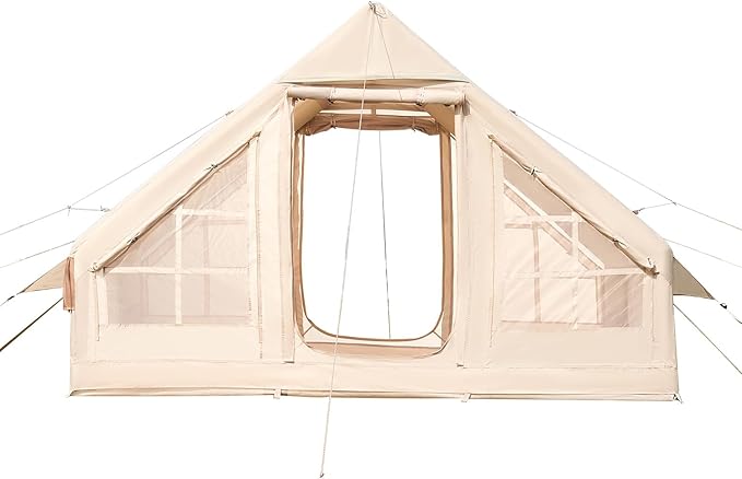 VEVOR Inflatable Tents for Camping Easy Setup Blow up Tent with Hand Pump 4 Season Glamping Tent with Stove Jack Doors &amp Mesh Windows Storage Bag Included for Easy Taking
