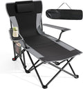 Suteck Camping Chair with Foot Rest Lightweight Foldable Beach Chairs Black-Gray