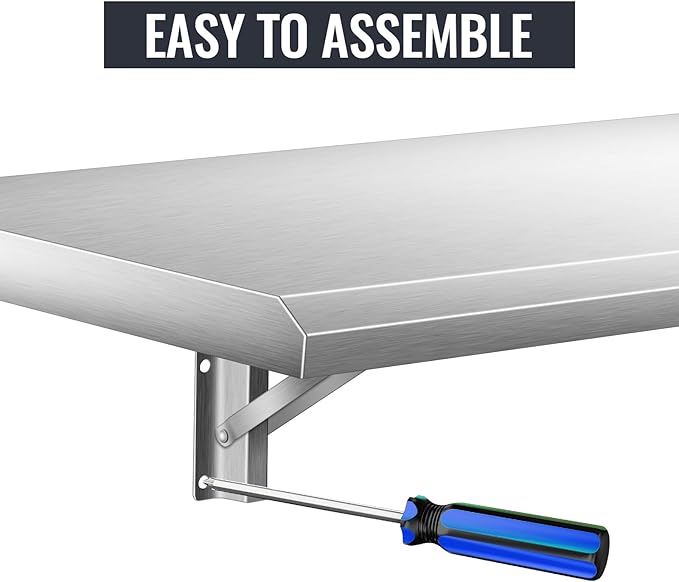 Folding Stainless Steel Concession Shelf for Food Trailers 72 x 12 Space-Saving Drop Down Metal Serving Shelves for Concession Windows