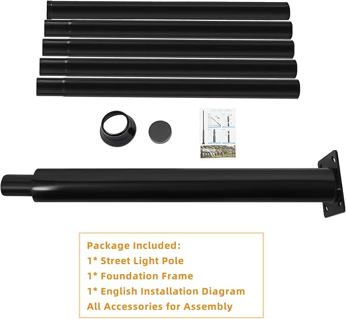 20FT Tall Street Light Pole Heavy Duty Split Street Lamp Post for Outdoor Street Courtyard Parking Lot Adjustable Height Lighting Post Fixtures with Mounting Ground Cage (20FT 114+76mm)