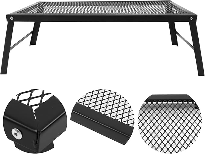 Portable Folding Campfire Grill Grate Multifunctional &amp Waterproof 304 Stainless Steel Outdoor Camp Grill Rack (Black)