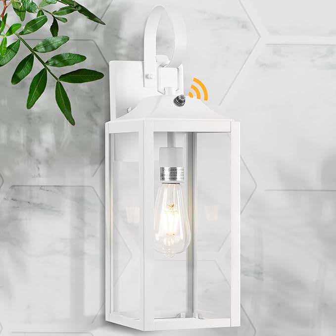 19 Large Dusk to Dawn Outdoor Wall Light White Exterior Lighting Fixtures Outdoor Wall Sconce Industrial Wall Mount Outdoor Light Fixture Waterproof Porch Lights Exterior Lamp for House Garage