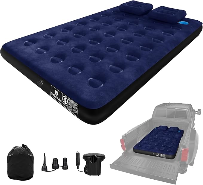 Truck Bed Air Mattress for Ford F150/Chevy Silverado/Dogde Ram/GMC Sierra/Toyota Tundra/Nissan Titan Outdoor Travel Camping Universal Flocked Airbed Fits 5.5-6.8ft Full Size Pickup w/ Pump&ampCarry